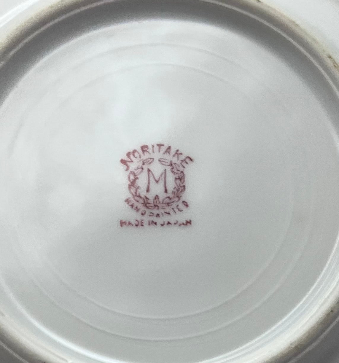 Noritake Art Deco Handled Dishes, Set of Four – M in Wreath, Hand Painted, Made in Japan