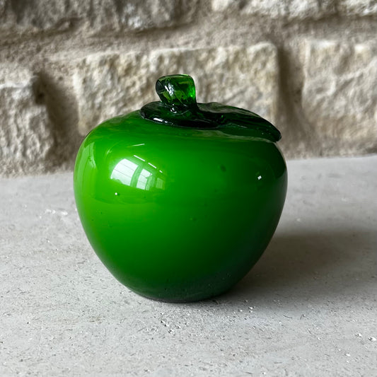 Green Glass Apple, Vintage — Hand-Blown