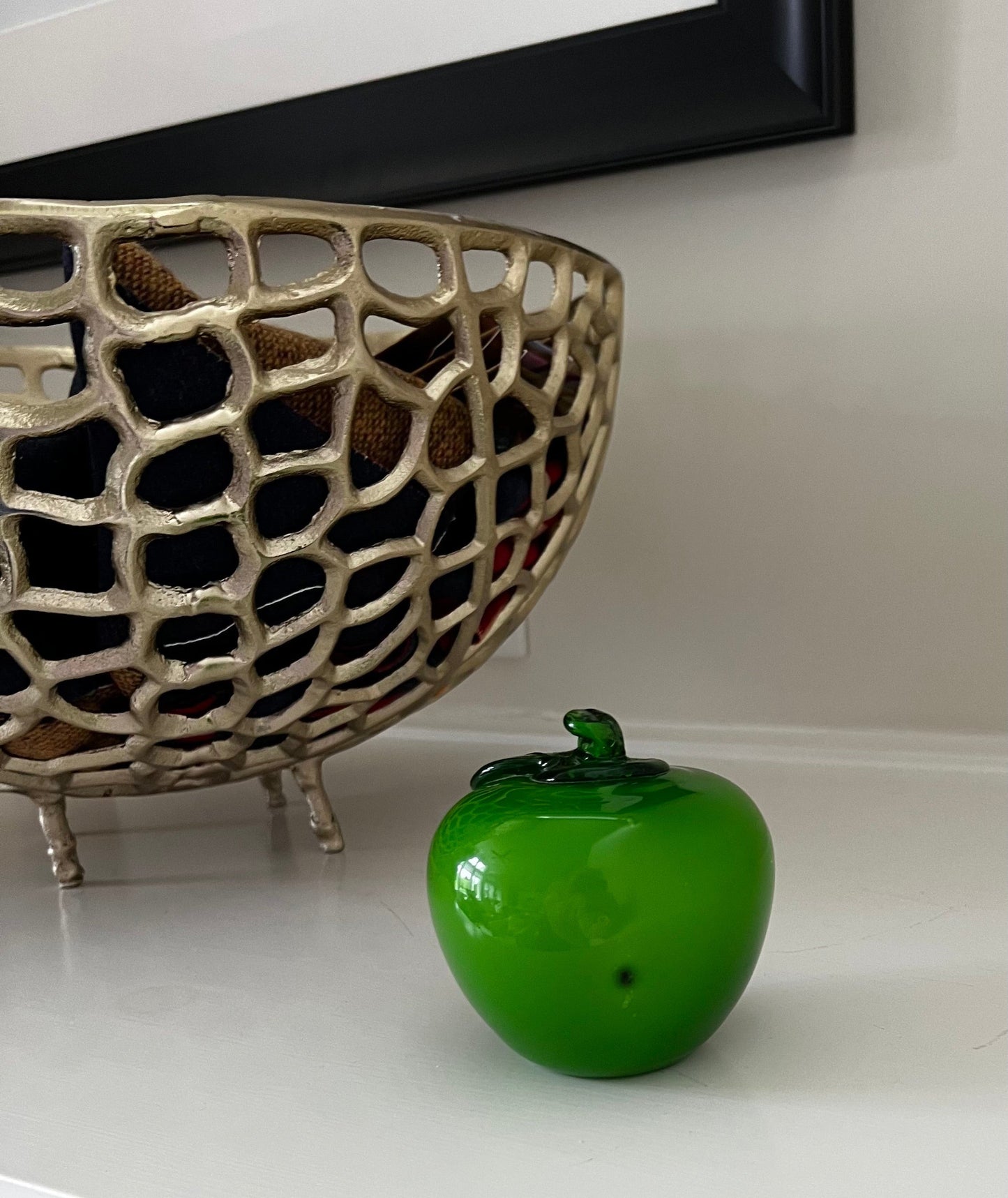 Green Glass Apple, Vintage — Hand-Blown