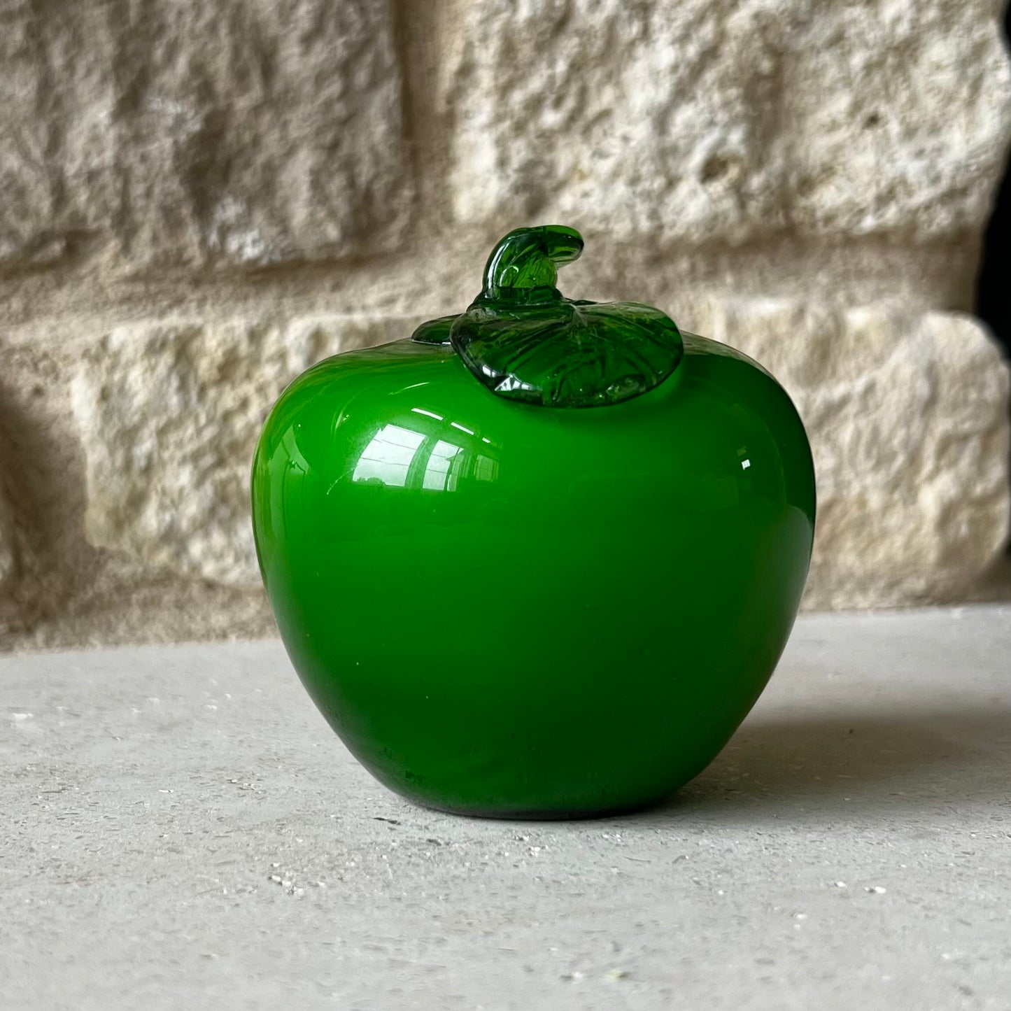 Green Glass Apple, Vintage — Hand-Blown