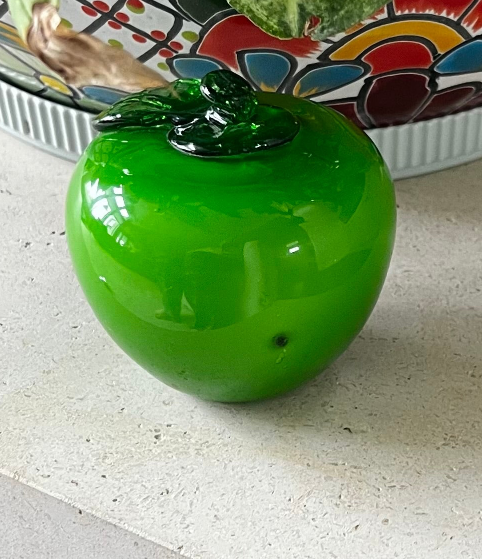 Green Glass Apple, Vintage — Hand-Blown