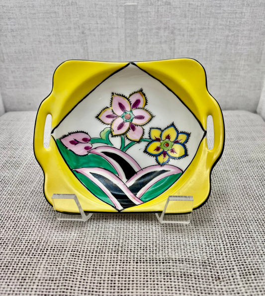 Noritake Art Deco Handled Dishes, Set of Four – M in Wreath, Hand Painted, Made in Japan